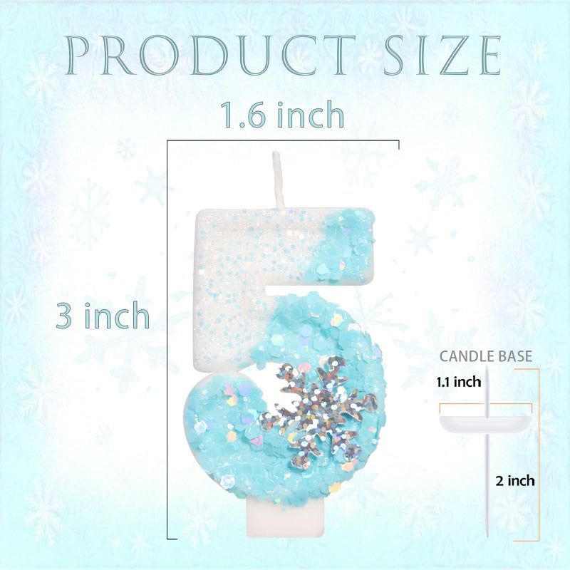 ElekFX Sky Blue Frozen Themed Birthday Candles, Birthday Candles for Party Supplies, 2.76 inch Number 5 Candle Cake Topper Decoration (Number 5) - Image 2