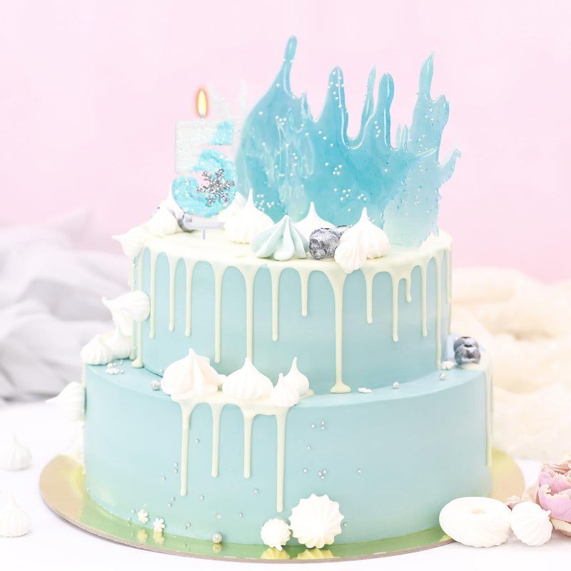 ElekFX Sky Blue Frozen Themed Birthday Candles, Birthday Candles for Party Supplies, 2.76 inch Number 5 Candle Cake Topper Decoration (Number 5) - Image 3