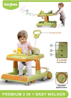 BAYBEE 3 In 1 Zeni Baby Activity Kids Walker With Parental Push Handle And 3 Height Adjustable, Tray And Musical Toy Bar, 6 - 18 Months, Boy/Girl, Green  - Image 1