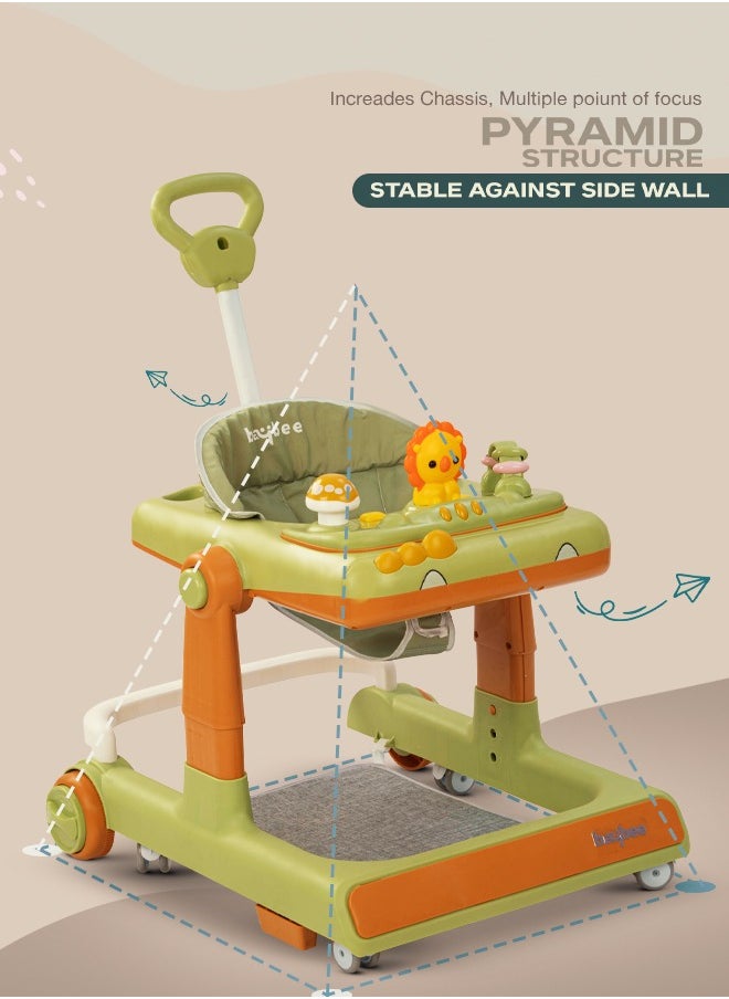 BAYBEE 3 In 1 Zeni Baby Activity Kids Walker With Parental Push Handle And 3 Height Adjustable, Tray And Musical Toy Bar, 6 - 18 Months, Boy/Girl, Green  - Image 4