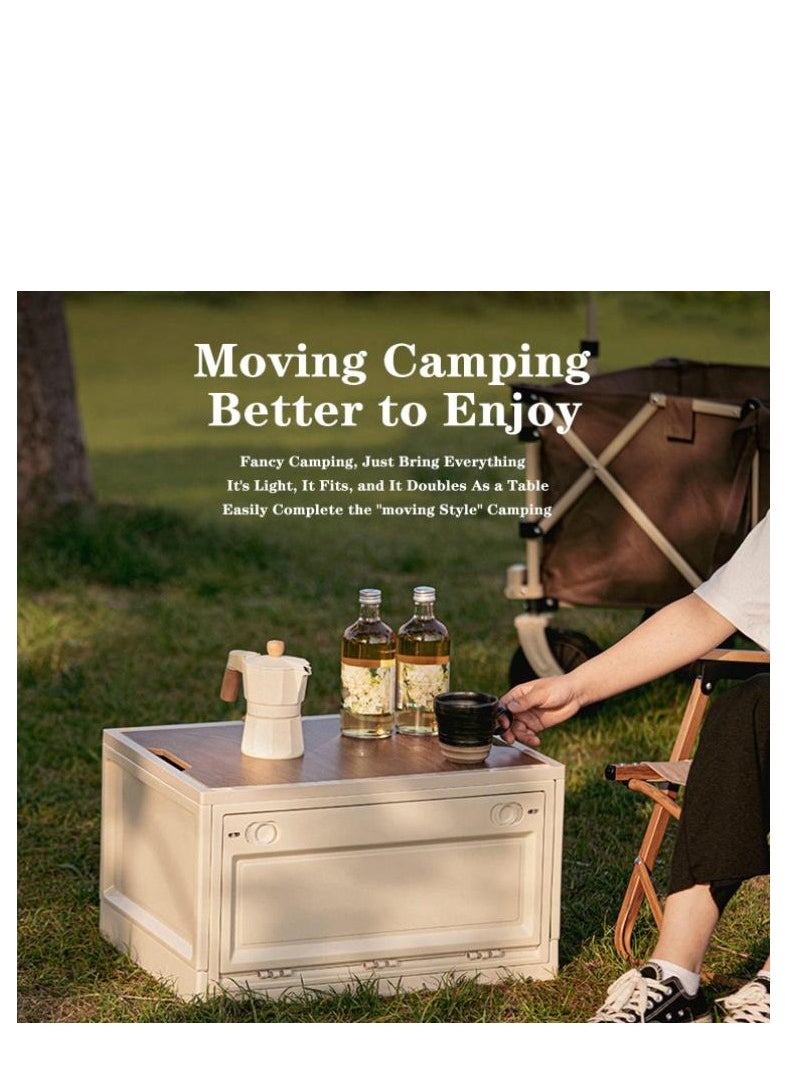 Golden Folding Storage Box with Wooden Cover, Camping Box, Storage Box, 40L Storage Bin, Trunk Organizer, Camping Storage Box, for Camping,car Storage, Home Sorting (Large)  - Image 3