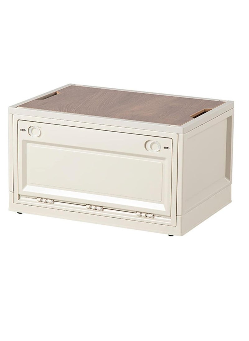 Golden Folding Storage Box with Wooden Cover, Camping Box, Storage Box, 40L Storage Bin, Trunk Organizer, Camping Storage Box, for Camping,car Storage, Home Sorting (Large)  - Image 1