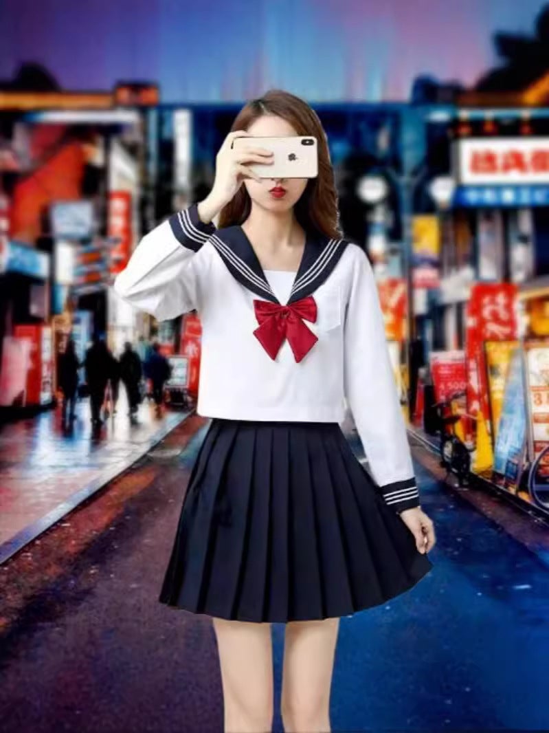 Plus Size Sailor Suit Jk Uniform Skirt Original Genuine White Three Basic Japanese College Style Autumn Skirt Suit - Image 1