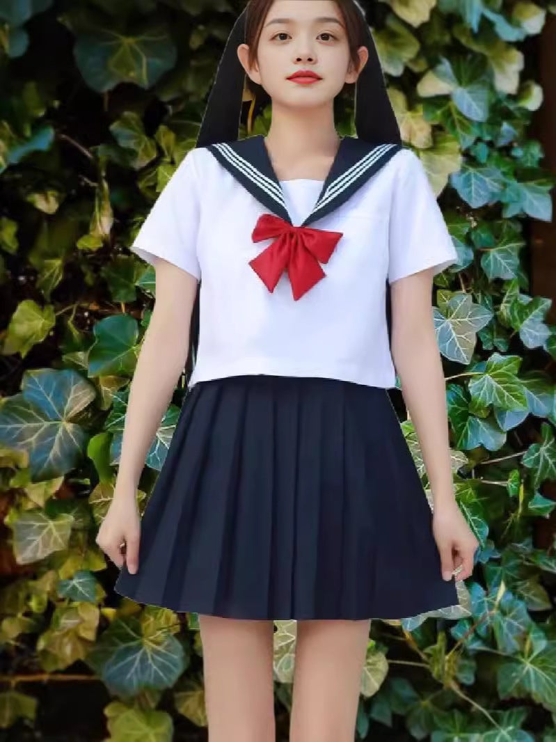 Plus Size Sailor Suit Jk Uniform Skirt Original Genuine White Three Basic Japanese College Style Autumn Skirt Suit - Image 2