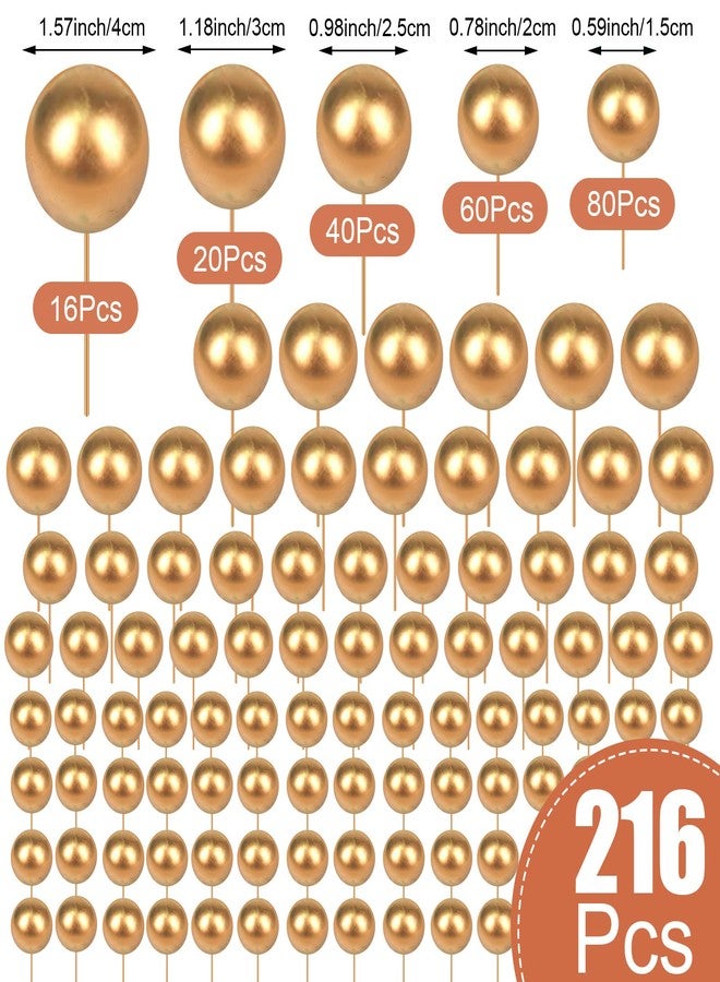 Maitys 216 Pcs Balls Cake Topper Mini Foam Balloons Toppers Ball Shaped Cake Insert Topper Balloon for Baby Shower birthday Party, 5 Sizes(Gold) - Image 3