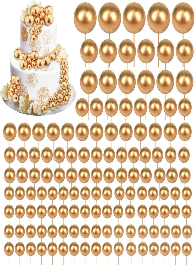 Maitys 216 Pcs Balls Cake Topper Mini Foam Balloons Toppers Ball Shaped Cake Insert Topper Balloon for Baby Shower birthday Party, 5 Sizes(Gold) - Image 1