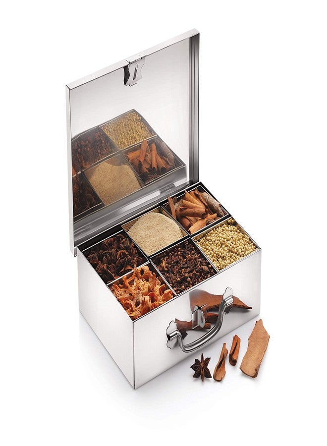 Komal Stainless Steel Masala box for Kitchen | Spice Box | Spice Organiser | Masala Daani | Sqaure Masala Dabba with 6 Containers| Silver - Image 2