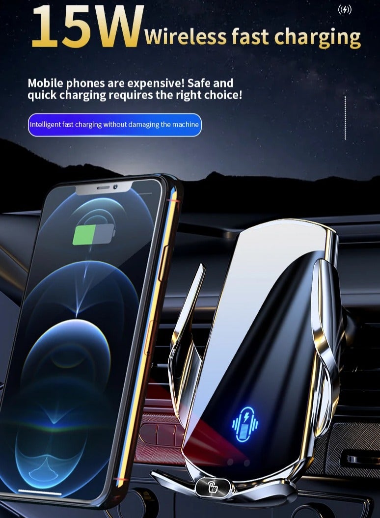 Smart Wireless Charger Car Phone Holder In Car Air Vent Mount Auto Clamping Holder for IPhone Android Phone  - Image 2