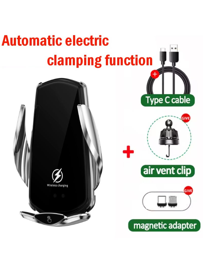 Smart Wireless Charger Car Phone Holder In Car Air Vent Mount Auto Clamping Holder for IPhone Android Phone  - Image 1