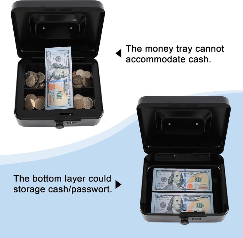 KYODOLED Cash Box with Combination Lock Safe Metal Money Box with Money Tray for Security Lock Box 7.87"x 6.30"x 3.35" Black - Image 5