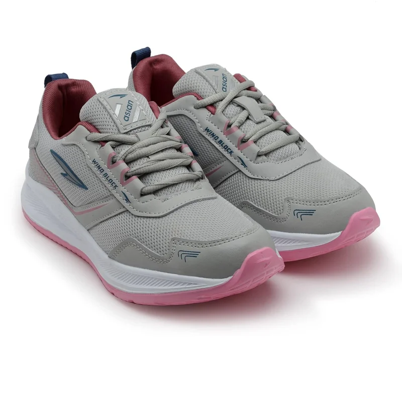 Asian Light Grey Pink Sports Sneakers for Girls