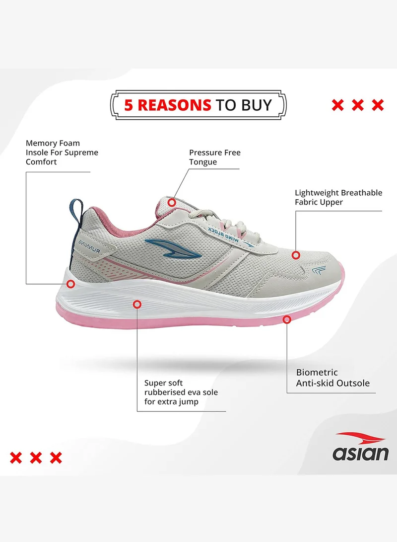 Asian Light Grey Pink Sports Sneakers for Girls
