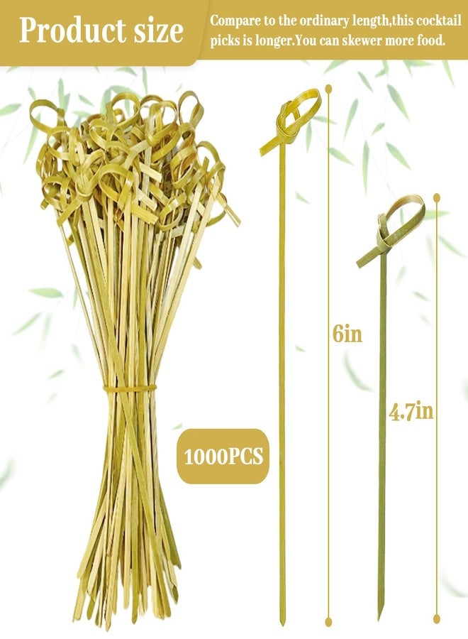 ylnurac 1000 Pcs 6Inch Bamboo Cocktail Picks for Drinks 6 Inch Bamboo Skewers Cocktail Toothpicks for Appetizers Food Picks Cocktail Sticks with Looped Knot for Barbecue Snacks Events Party - Image 2