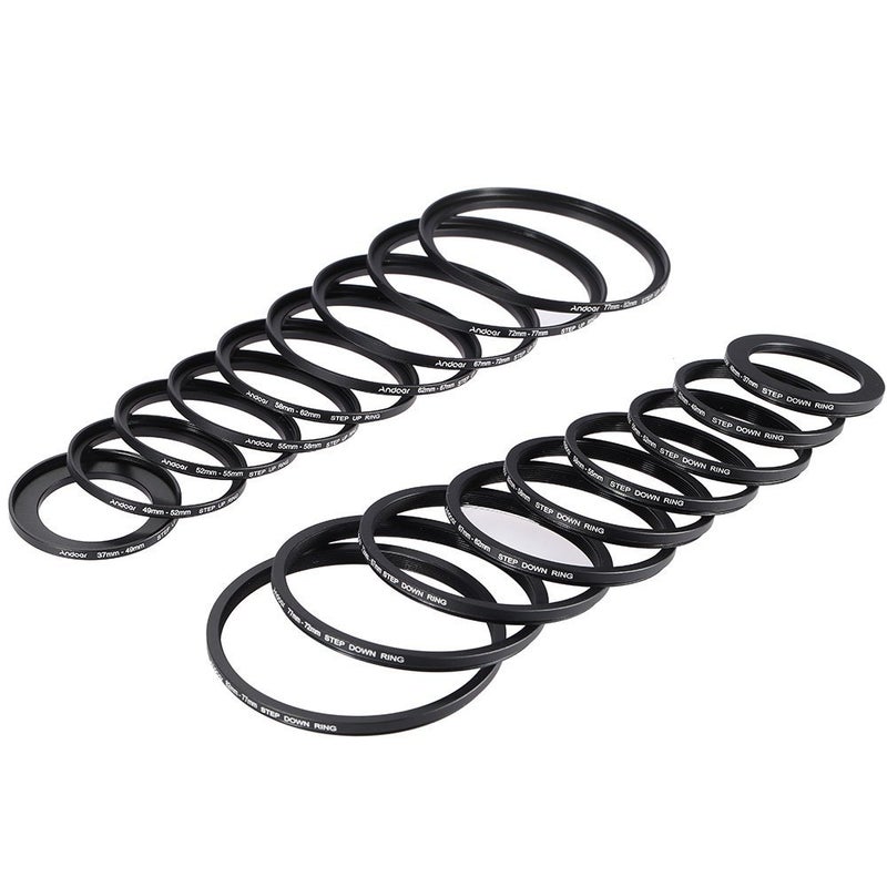 ANDOER Filter Ring Adapter, Andoer 18pcs Camera Lens Filter Metal Adapter Ring Kit (9pcs Step Up Set & 9pcs Step Down Ring Set) - Image 2