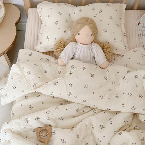 BuLuTu Pink Flower Toddler Blanket Double Layers Cotton Muslin Quilted Blanket Toddler Girls Boys Comforter No Pillow Kids Room Decor Primrose Pattern 47x59 - Image 1