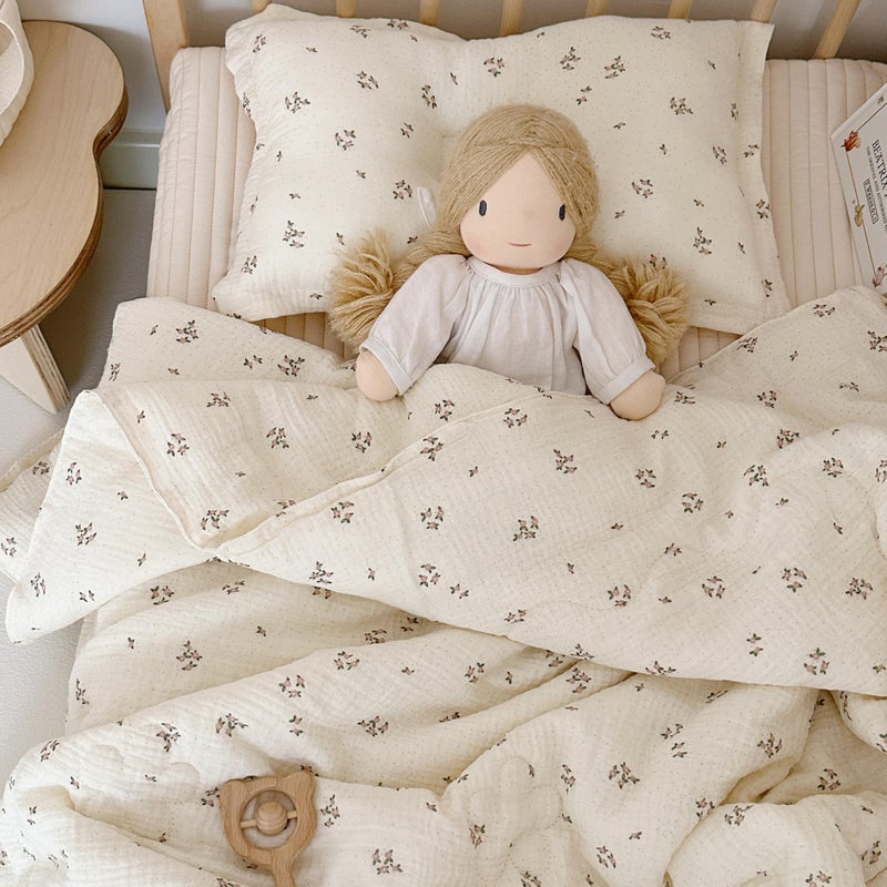 BuLuTu Pink Flower Toddler Blanket Double Layers Cotton Muslin Quilted Blanket Toddler Girls Boys Comforter No Pillow Kids Room Decor Primrose Pattern 47x59 - Image 2