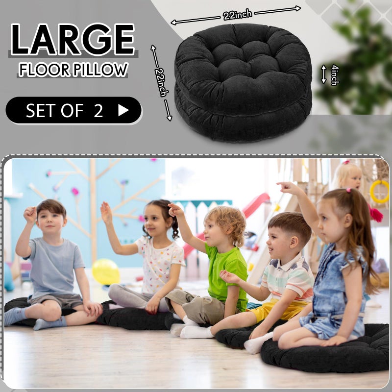 Jerify 2 Pcs Floor Pillow Cushions 22 x 22 Inch Round Square Large Meditation Floor Pillow for Classroom Adult Meditation Picnic Party Seating Learning Daycare School (Round,Black) - Image 2