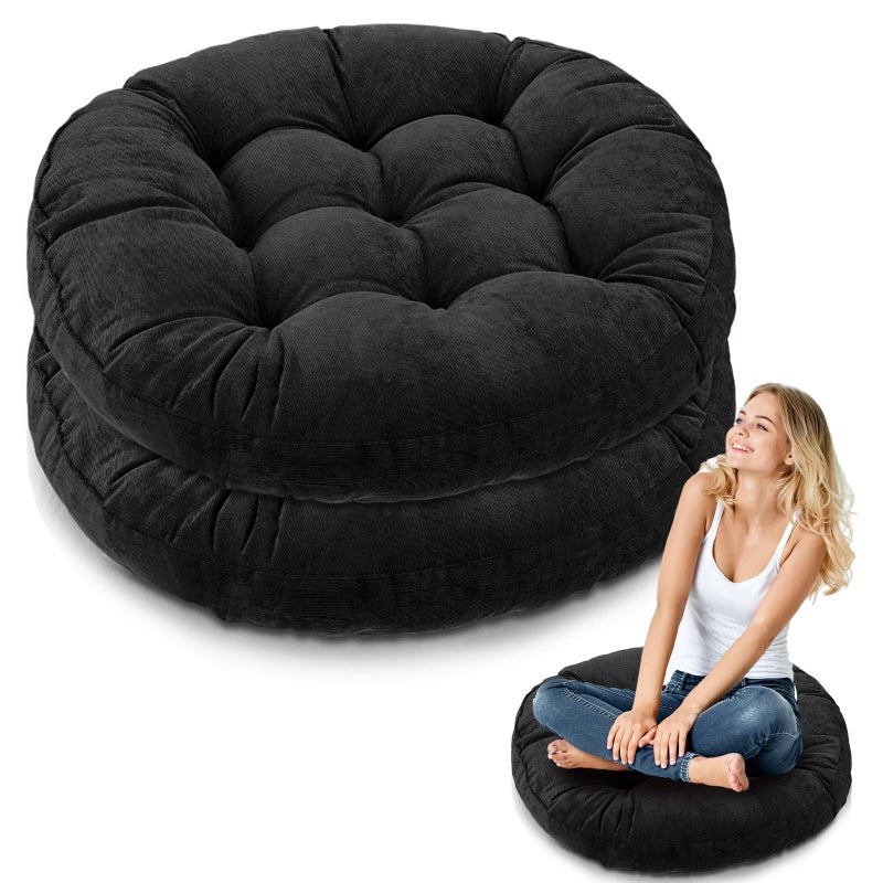 Jerify 2 Pcs Floor Pillow Cushions 22 x 22 Inch Round Square Large Meditation Floor Pillow for Classroom Adult Meditation Picnic Party Seating Learning Daycare School (Round,Black) - Image 1