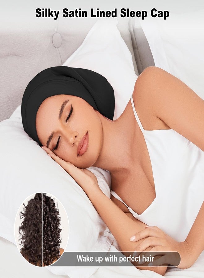 ZHENSILK Silk Satin Lined Bonnet Hair Bonnet for Sleeping Slouchy Night Sleep Cap Hat for Women Adjustable Beanie Hair Wrap for Curly Natural(Black, 1Pcs) - Image 2