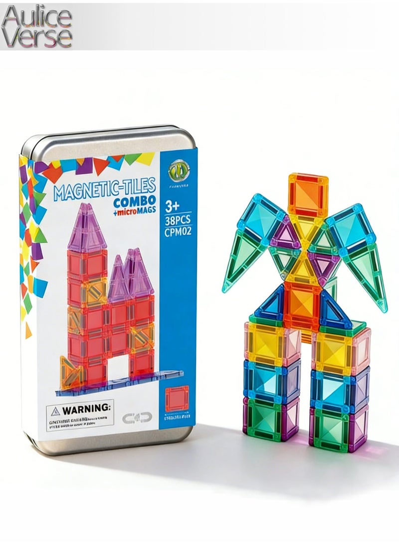 AuliceVerse 38  PCS Magnetic Tiles Building Blocks Set – Magnet Toys for Kids & Toddlers, STEM Learning Montessori Construction Toy, Educational Creative Building Blocks for 3+ Year Old Boys & Girls - Image 1