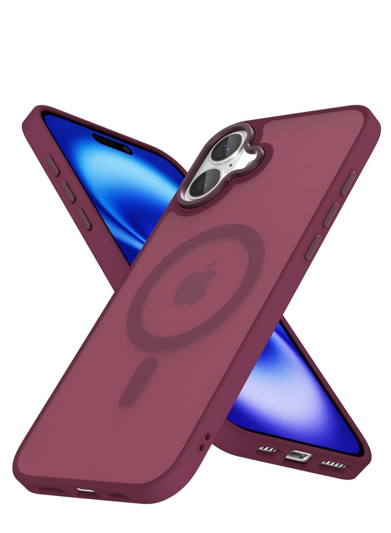 Denx Matte Magnetic case for iPhone 16 , High Grade Drop Protection with Shockproof Strip, Translucent Matte Back Phone Case (Deep Red)