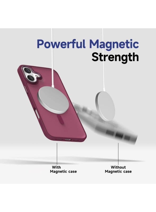 ACLIX Matte Magnetic case for iPhone 16 , High Grade Drop Protection with Shockproof Strip, Translucent Matte Back Phone Case (Deep Red) - Image 2