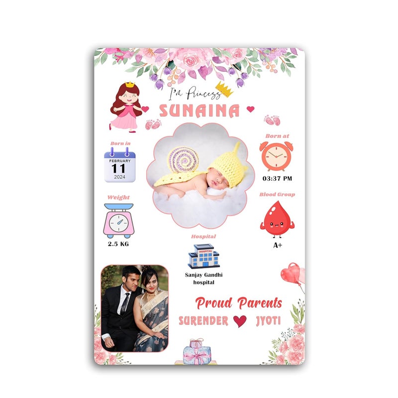 DECOCRU Acrylic Baby Birth Details Photo Frame | New Born Baby Gift | Birthday Gift, Personalised Gift, New Baby Print (12x8 Inchs) Transparent - Image 1