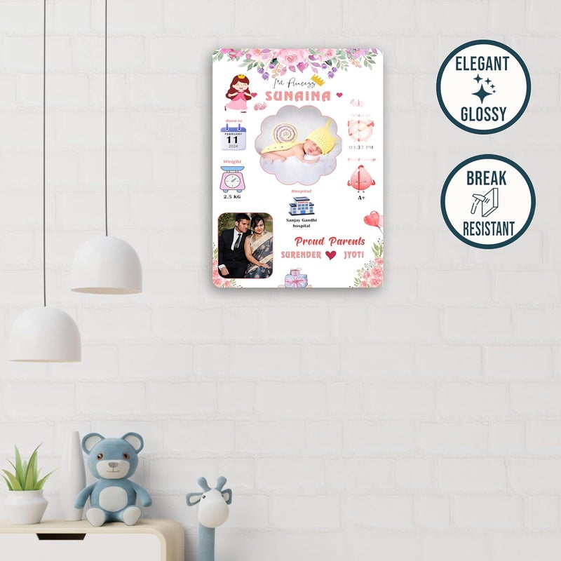 DECOCRU Acrylic Baby Birth Details Photo Frame | New Born Baby Gift | Birthday Gift, Personalised Gift, New Baby Print (12x8 Inchs) Transparent - Image 3