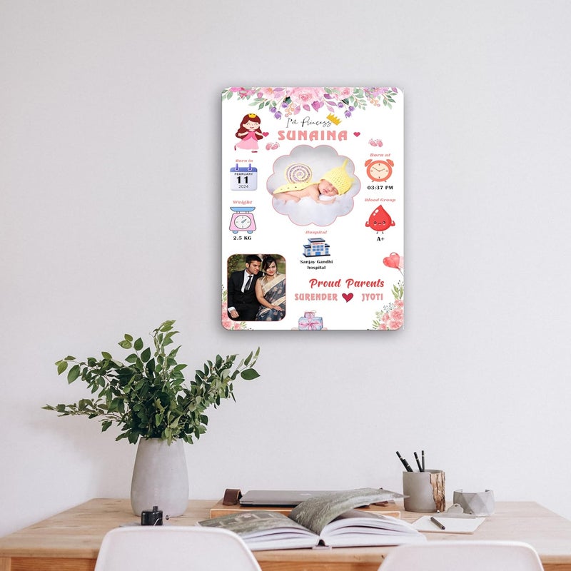 DECOCRU Acrylic Baby Birth Details Photo Frame | New Born Baby Gift | Birthday Gift, Personalised Gift, New Baby Print (12x8 Inchs) Transparent - Image 2