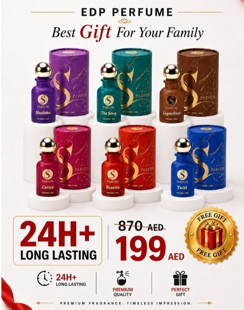 S Parfum 24H+ Long Lasting S-Parfum 6-Piece Eau de Parfum, 6 x 100ml, The Souq, Cerise, Rosetto, Elisir, LegnoRose & Tutti - Image 1