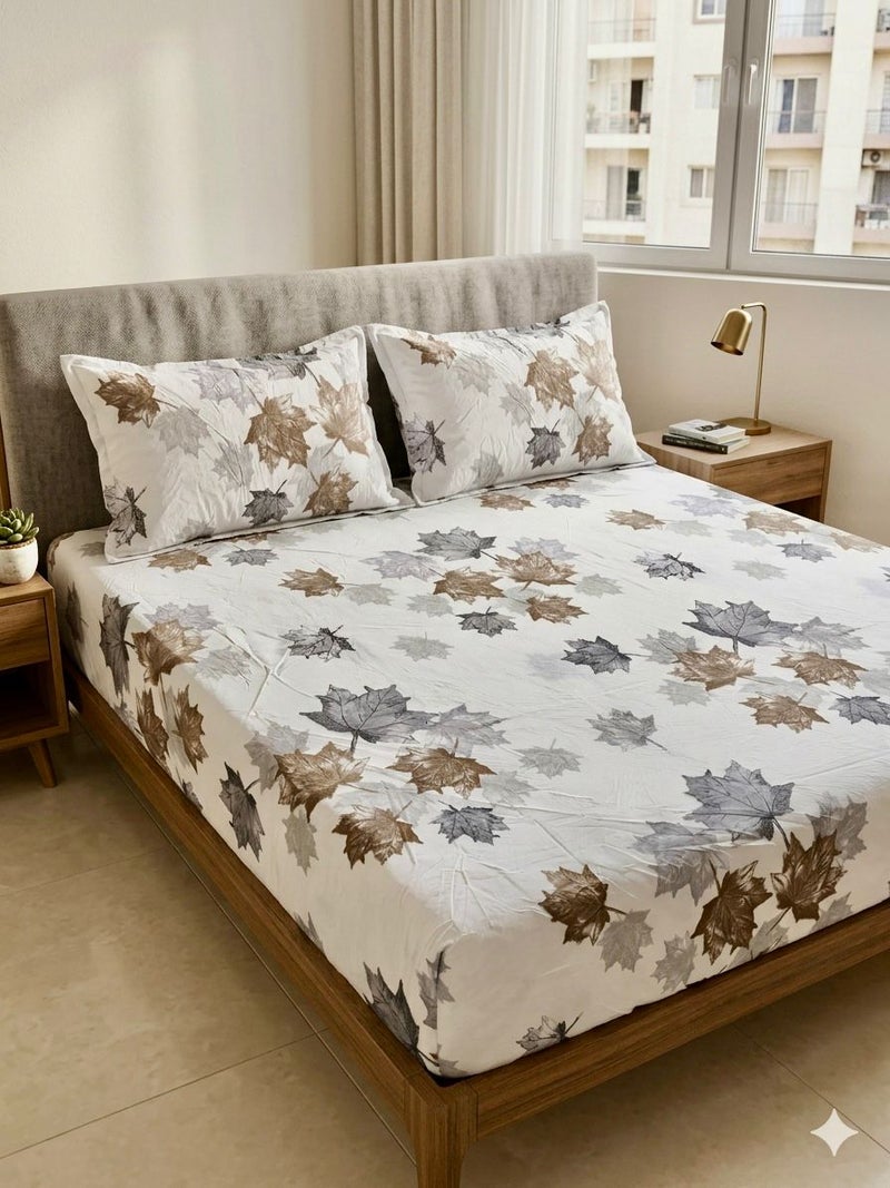 Yarlin-Cotton 100% Bed Set (Fitted Bedsheet for 180 cm beds and 2 Small Pillowcases (Autumn)) Design