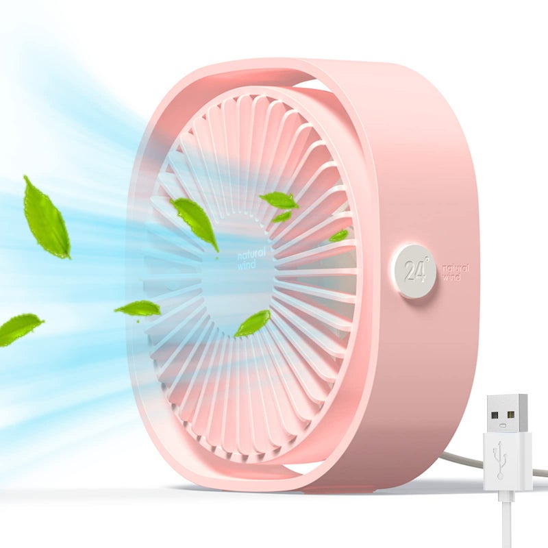 Simpeak Mini Usb Desk Fan Cooling quiet portable Pink USB Powered ONLY No Battery 3 Speed Setting 360 Adjustable Swivel for Home and Travel