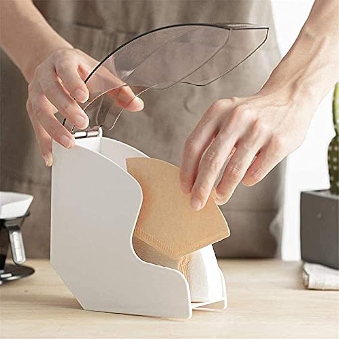 ريحني صندوق فلتر القهوة، حامل ورق فلتر أكريليك، ورق فلتر V60، ورق فلتر، صندوق غبار، حامل تخزين مناسب لورق الفلتر، حامل متجدد للمقهى المنزلي، استخدم الأبيض - Image 4