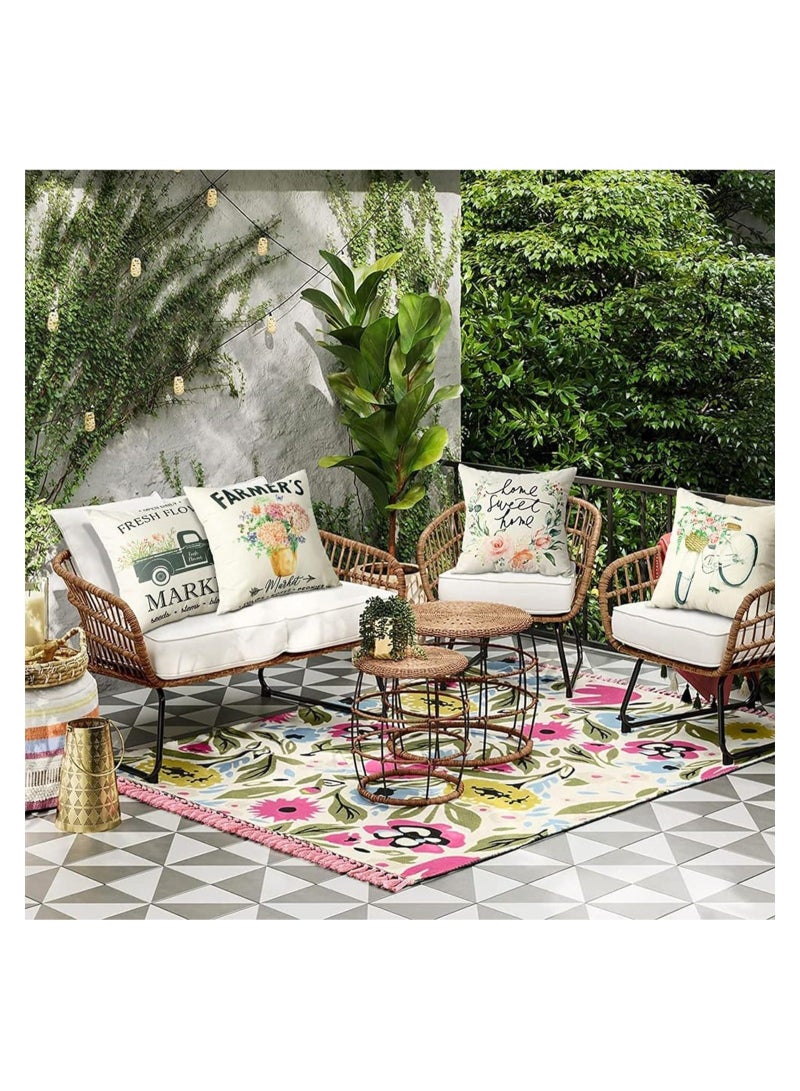 كابتن تيك Decorative Throw Pillow Covers Pack of 4, Waterproof Cushion Covers, Perfect to Outdoor Patio Garden Living Room Sofa Farmhouse Decor (18x18 Inches) (Tulip Farm Cycling Flowers) - Image 5