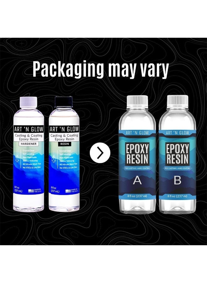 Art 'N Glow Epoxy Resin for Crystal Clear Casting & Coating â€“ 16 oz Kit â€“ Bubble Free, Non-Yellowing, Two Part, Self-Leveling Art Resin â€“ for Tumblers, Jewelry, Molds, Table Top, & Crafts â€“ USA Small Business - Image 2
