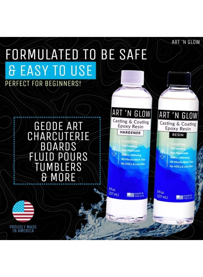 Art 'N Glow Epoxy Resin for Crystal Clear Casting & Coating â€“ 16 oz Kit â€“ Bubble Free, Non-Yellowing, Two Part, Self-Leveling Art Resin â€“ for Tumblers, Jewelry, Molds, Table Top, & Crafts â€“ USA Small Business - Image 3