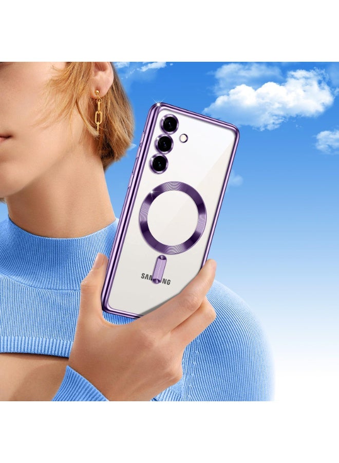 جراب مطلي بالكهرباء لهاتف Samsung Galaxy A25 مع حماية كاملة لعدسة الكاميرا ومتوافق مع الشحن اللاسلكي MagSafe، غطاء مغناطيسي ناعم مقاوم للصدمات من مادة TPU لهاتف Samsung Galaxy A25 (أرجواني) - Image 5