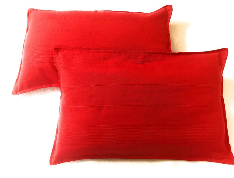 RANGBHAR Handloom Pillow Covers, Set of 2 Cotton Pillow Covers, Solid, 18 x 27 inch- Red - Image 1