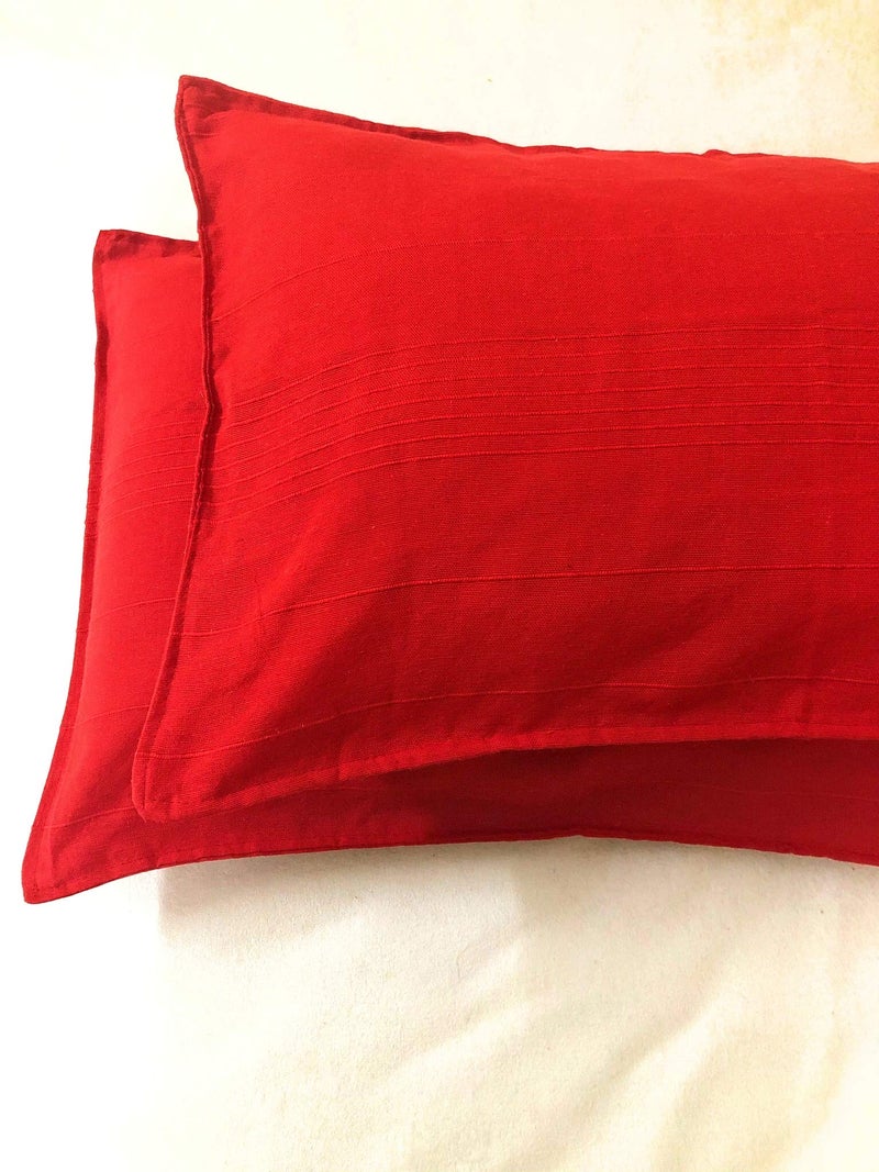 RANGBHAR Handloom Pillow Covers, Set of 2 Cotton Pillow Covers, Solid, 18 x 27 inch- Red - Image 3