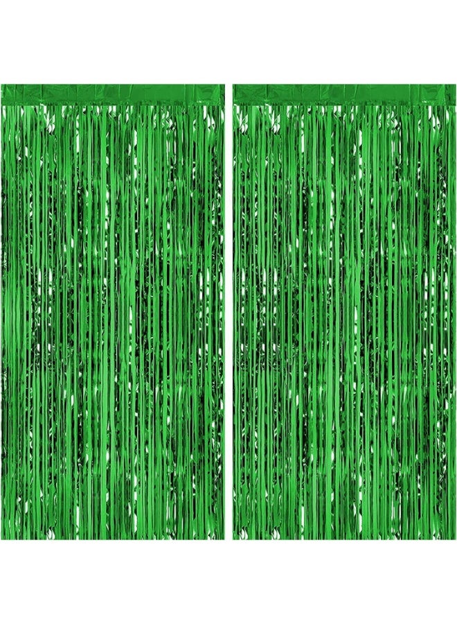 ستائر شرائط فويل معدنية كخلفية تصوير لحفلات أعياد الميلاد، طقم من قطعتين، الحجم 100 × 200 سم، اللون الأخضر - Image 1
