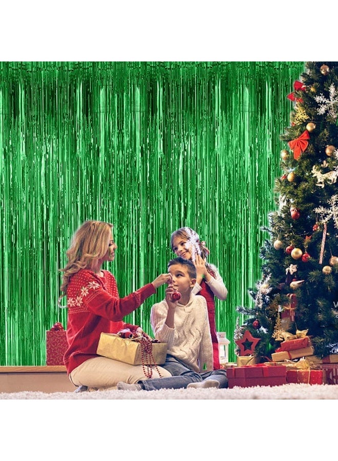 ستائر شرائط فويل معدنية كخلفية تصوير لحفلات أعياد الميلاد، طقم من قطعتين، الحجم 100 × 200 سم، اللون الأخضر - Image 3