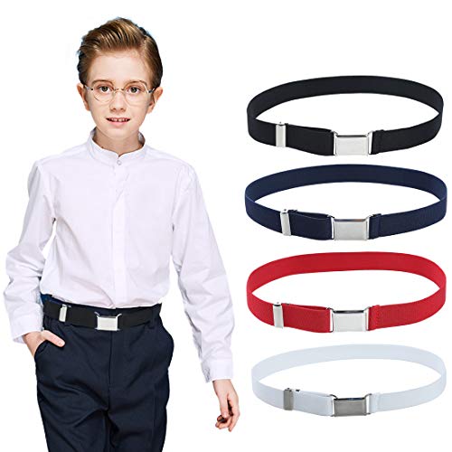 Kajeer 4PCS Kids Boys Elastic Buckle Belt - Adjustable Belt with Silver Square Buckle (Navy Blue/Red/Black/White) - Image 1