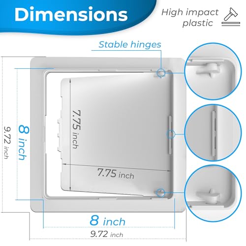 BOZZON Access Panel for Drywall - 8x8 inch - Wall Hole Cover - Access Door - Plumbing Access Panel for Drywall - Heavy Durable Plastic White - Image 2