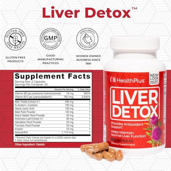 Health Plus, Liver Detox, Natural Herbal Liver Support & Detox Supplement with Milk Thistle, Dandelion and Turmeric Root, 60 capsules - Image 2