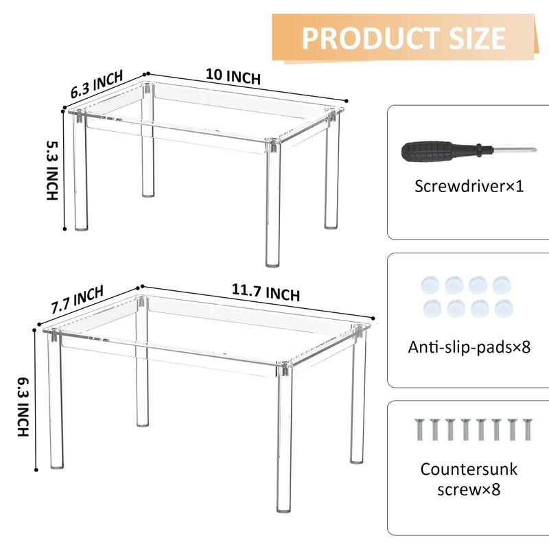 Sezanrpt Acrylic Cabinet Organizer Shelf Set of 2, Clear Kitchen Counter Shelves Spice Rack, Pantry Kitchen Storage, Stackable, Expandable, Moisture Resistant - Image 2