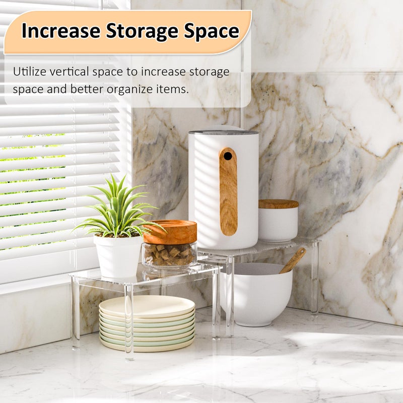 Sezanrpt Acrylic Cabinet Organizer Shelf Set of 2, Clear Kitchen Counter Shelves Spice Rack, Pantry Kitchen Storage, Stackable, Expandable, Moisture Resistant - Image 3