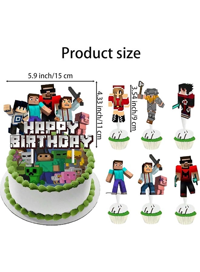 25 Pieces Minecraft Theme Birthday Decorations for Children's Birthday Supplies, Cake decoration Set for Girls Women Men Kids Baby - Image 2