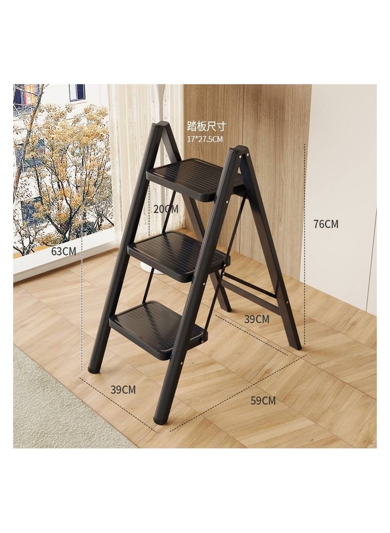 Folding Ladders for Home, 3 Treads, Portable Stool with Wide Non-Slip Pedal, Scissor Ladder Type for Home, Office, Library, Capacity of 150 kg (Black) - Image 3