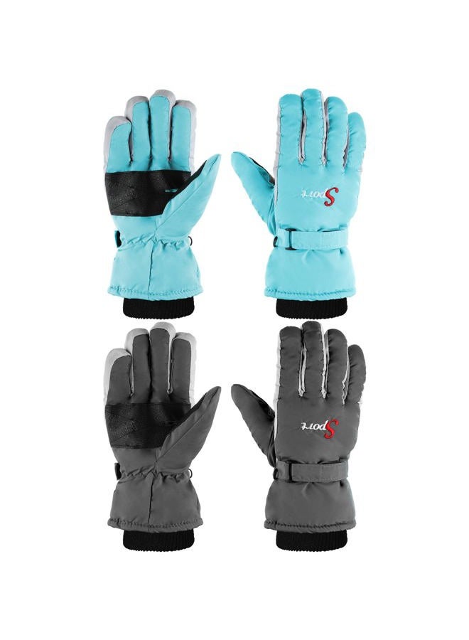 Jeere 2 Pairs Winter Ski Gloves Men Women Waterproof Snow Gloves Adjustable Nonslip Windproof Snowboard Mittens with Zipper Strap Hook Pocket for Men Women Cold Weather(Grey,Lake Blue) - Image 1