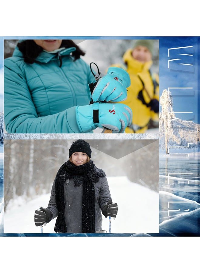 Jeere 2 Pairs Winter Ski Gloves Men Women Waterproof Snow Gloves Adjustable Nonslip Windproof Snowboard Mittens with Zipper Strap Hook Pocket for Men Women Cold Weather(Grey,Lake Blue) - Image 3